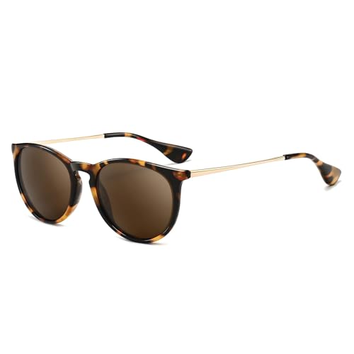 SUNGAIT Premium Vintage Round Sunglasses for Women Men Classic Retro Trendy Style - color: 05 Polarized Brown Lens/Leopard Frame (Glossy Finish)