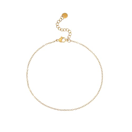 Dainty Ankle Bracelets for Women 18K Gold Plated Satellite Beaded Herringbone Lip Chain Anklets Simple Minimalist Summer Beach Foot Jewelry Christmas Gifts - color: O Chain-Gold