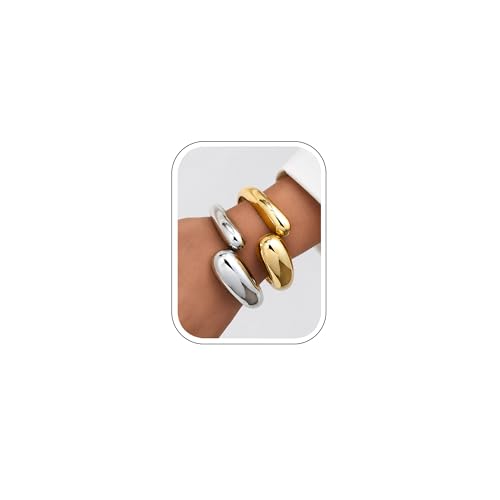 Chunky Gold Bangle Bracelets for Women, Dainty 14k Gold Plated Big Stackable Bangles Set, Trendy Statement Cuff Bracelet Stack Summer Beach Jewelry Gifts - style: 2 Gold & silver bangles