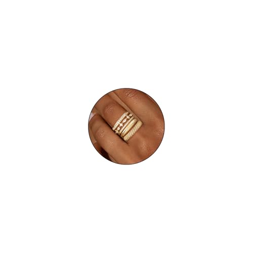 FUNEIA Stackable Gold Rings for Women Non Tarnish Trendy Dainty 14K Gold Plated Stacking Cubic Zirconia Thumb Ring Set Pack Statement Chunky Band Rings Promise Engagement Rings Size 7 8 9 10 11 - color: B-5Pcs Gold Rings
