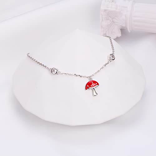 Anklets for Women S925 Sterling Silver Adjustable Beach Foot Ankle Bracelet Jewelry Gifts - style: Red Mushroom