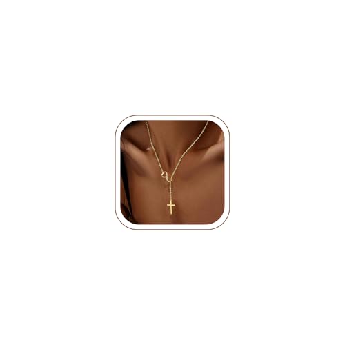 Turandoss Gold Cross Necklace for Women Girls Jewelry Gifts, Dainty 14K Gold Plated Cross Necklace Infinity CZ Holy Mary Medal Necklaces for Women Baptism Religious Faith Jewelry First Communion Gifts - color: infinity cross necklace
