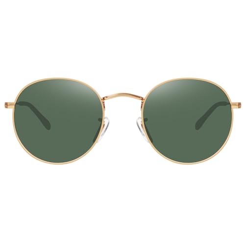 MEETSUN Round Polarized Sunglasses for Women Men Classic Retro Metal Frame Sun Glasses UV Protection - color: Gold/Dark Green