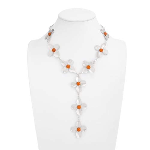 Gold Flower Y Chain Necklace for Women Layered Flower Pendant Choker Long Rhinestone Chain Necklace Party Prom Jewelry - color: Silver A