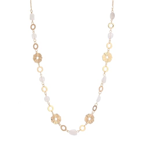 Long Gold Necklaces for Women Dainty Natural Stone Beaded Gold Necklace Mothers Day Gifts Boho Gold Costume Jewelry for Women - color: White