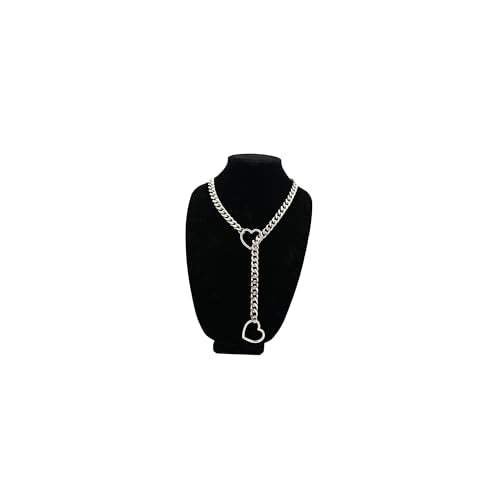 Heart O-ring Slip Chain Necklace For Women, Handmade Punk Gothic Cuban Necklace Jewelry Adjustable Lariat Y-Necklace - color: Silver, size: 29"