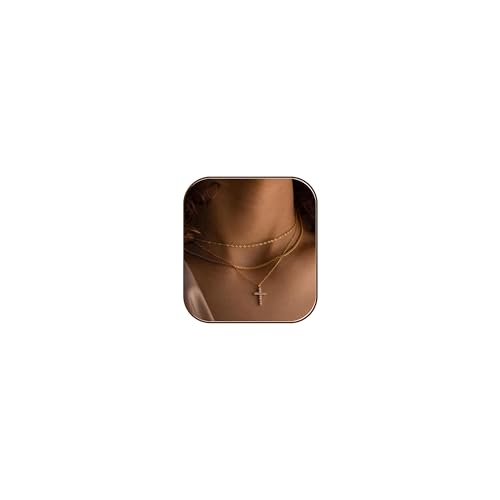 XIXINI Layered Necklaces for Women, Dainty Gold Necklace Stack 14k Gold Plated Layering Beads Choker Pendant Necklace Set Simple Statement Gold Necklaces for Women Trendy Fashion Gold Jewelry Sets - color: 3 cross layered necklaces-Gold