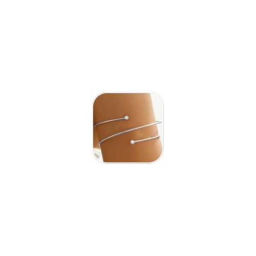 Women's 18k Gold Plated Arm Cuff Bracelet - Minimalist Silver Upper Arm Cuff for Cool - color: H-Silver