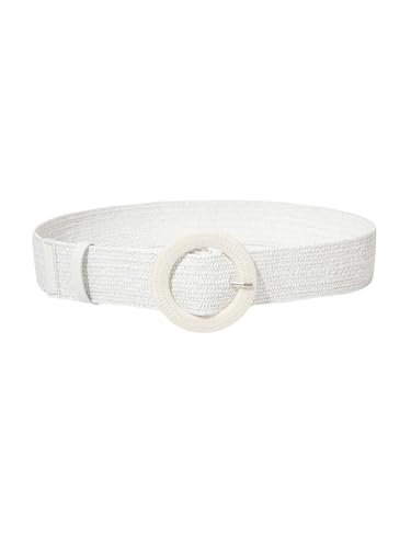 Verdusa Women's Western Belt Cowgirl Boho Straw Belts Round Buckle Elastic Waist Belt - color: White, size: Suit Waistline 25″-29″