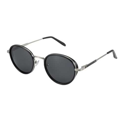 ZENOTTIC Retro Round Polarized Steampunk Sunglasses for Men Women-Circle Vintage Design Metal Frame UV400 Shades - color: C03 Silver Frame Grey Lens