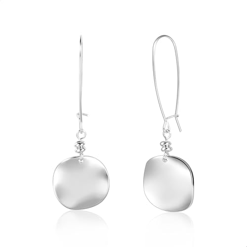 14K Gold Dangle Earrings for Women，Lightweight Circle Disc Coin Geometric Flat Brushed Drop Earrings, Hypoallergenic Leverback Earrings Jewelry - color: C-Silver