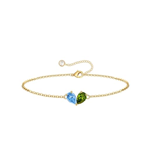 Turandoss Gifts for Women Her Daughter - 6 7 8 9 10 11 12 13 14 15 16 Year Old Girls Birthday Gifts, 14K Dainty Gold Plated Created Birthstone Bracelets for Women Girls Teens Jewelry Gifts - color: 03-08-Mar-Aug-Birthstone