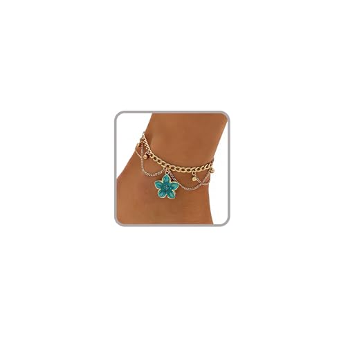 Ankle Bracelets for Women Gold Anklets for Women Waterproof Summer Beach Jewelry Pink Blue White Silver Flower Anklets for Women Plus Size Anklet Bracelet for Big Ankles Foot Jewelry - color: 5 - blue