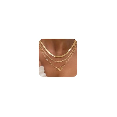CHESKY Layered Necklaces for Women, 14K Gold Plated Chain Necklace Women Trendy Cuban Link Paperclip Chain Toggle Clasp Necklace Fashion Chunky Jewelry for Women - style: chain1-gd
