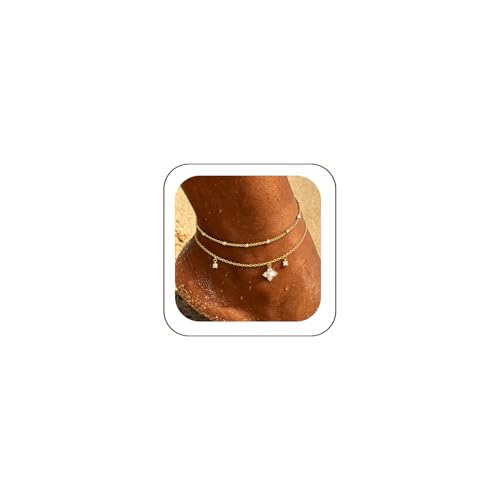 2 PCS Gold/Silver Ankle Bracelets for Women 14K Gold Plated Anklet Set Non Tarnish Waterproof Adjustable Dainty Stackable Layered Hypoallergenic Beach Essentials Summer Jewelry Gift - style: Style2