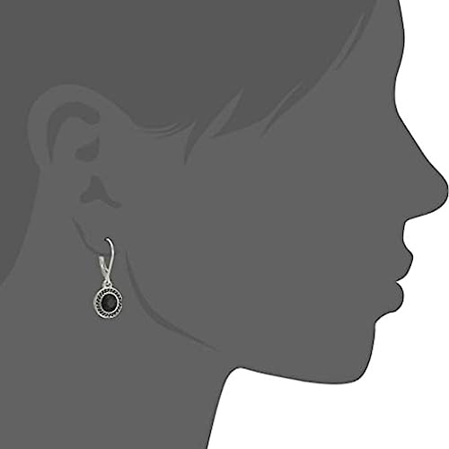 Savma Handmade 925 Sterling Silver Leverback Earrings for Women, Vintage Celtic Round Crystal Dangle Drop Earrings, Lightweight Boho Hypoallergenic Jewelry Gift - color: Black Stone