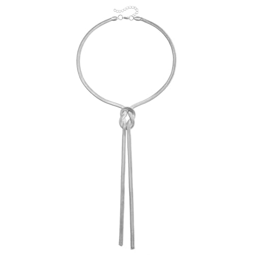 PLOUTOS Chunky Gold Knot Choker Necklace for Women Adjustable Double Snake Chain Design Bold Statement Fashion Jewelry Accessory For Party Daily Wear Gift - color: Silver A