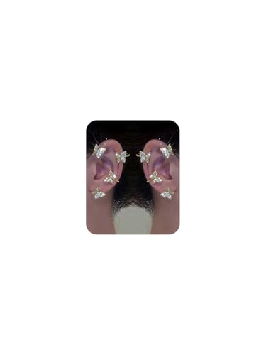 2Pcs Rhinestone Butterfly Earrings Ear Cuffs Non-Pierced Fake Earrings Butterfly Climber Wrap Around Earring Dainty Adjustable Ear Clip Jewelry for Women - color: Style6-gold