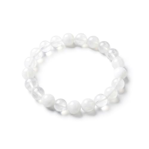 Crystal Bracelets, Bracelet for Women, Nature Crystal Stretch Elastic Bracelet, Nature Gemstone-8mm, Healing Stone Bracelets, Jewelry Gifts for Women, Holiday - color: White