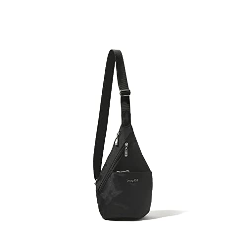 Baggallini Mini Sling - 12x7 Sling Crossbody Bag Backpack with Adjustable Shoulder Strap - color: Black Cheetah Emboss