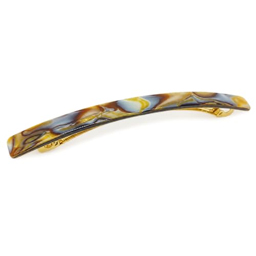 French Amie Long and Skinny Bar Silver Onyx Grey Large 4 1/4" Celluloid Acetate Handmade Automatic Hair Clip Barrette with No Slip Sturdy Silver Clasp for Women and Girls, Made in France (Onyx Grey) - color: Onyx Grey