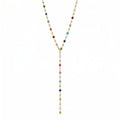 QiaTsed Colorful Crystal Long Necklace for Women Trendy Y-Shaped Pendant Necklace Boho Gemstone Necklace Ideal Dainty Jewelry Gift for Women