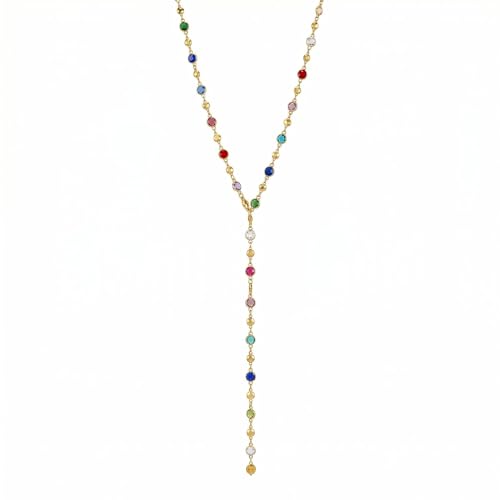 QiaTsed Colorful Crystal Long Necklace for Women Trendy Y-Shaped Pendant Necklace Boho Gemstone Necklace Ideal Dainty Jewelry Gift for Women