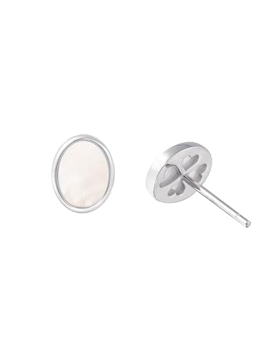 S.Leaf Gold Stud Earrings for Women Sterling Silver Gold plated Hypoallergenic Shell Mother of Pearl Post Earrings for Women Birthday Gifts - color: D02_Shell_7mm_Silver