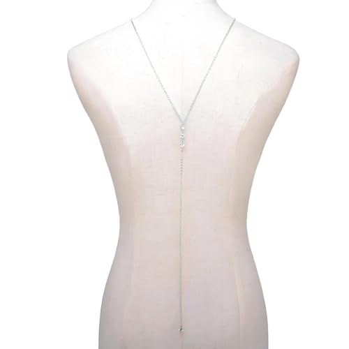 Rhinestone Back Chain Necklace for Women Bridal Wedding Sexy Rhinestone Backdrop Chain Waist Belly Chains Trendy Body Chains Jewelry - style: 3Silver
