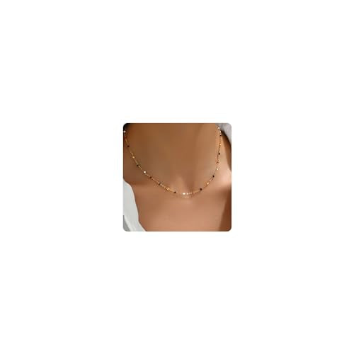 NONAMOIS Gold Chain Necklace for Women Dainty 18K Gold Plated Thin Satellite Beaded Turquoise Necklace Simple Layered Boho Jewelry Christmas Gifts - color: Colorful Beads-Gold