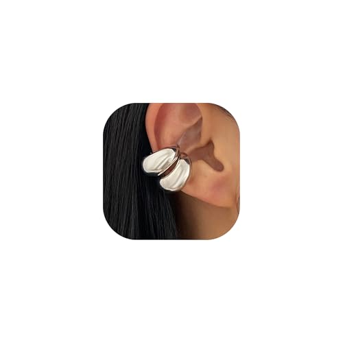 Ear Cuffs Non Piercing Chunky Water Droplet Ear Cuff Earrings for Women Trendy Clip on Cartilage Simple C-Shaped Diamond Studded Ear Clip Jewelry Best Gifts 2026 - color: C-Silver