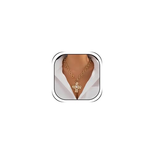Chunky Cross Necklace for Women Chunky Gold Necklace Statement Cross Pendant Vintage Toggle Clasp Necklace Jewelry for Women - color: C1-Gold Cross Necklace