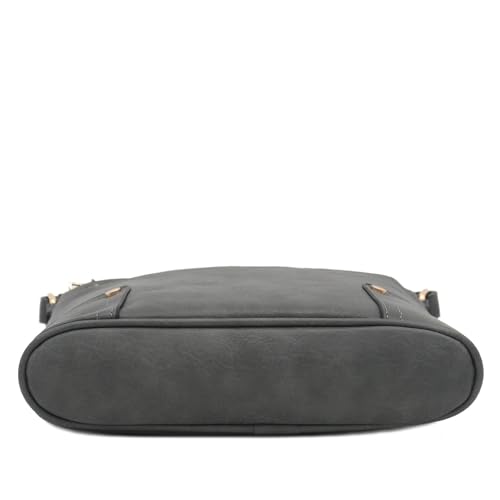 ALYSSA Triple Zip Pocket Large Crossbody Bag - color: Dark Gray