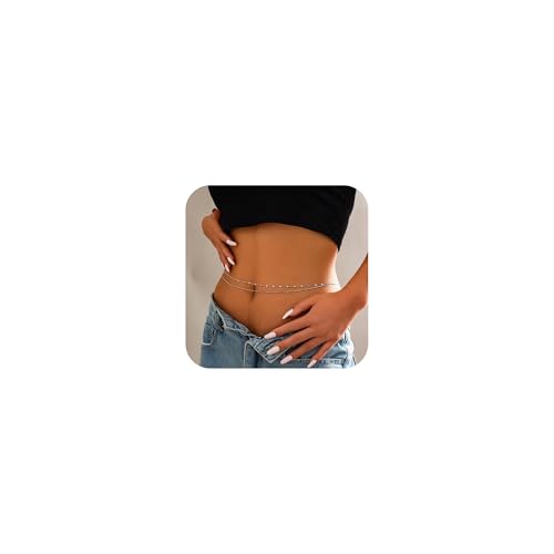 MODRSA Silver Gold Belt Chain Belt for Women Fashion Plus Size Pearl Waist Chains Metal Layered Gold Belts Chains no Tarnish Trendy Pirate Belly Belts for Women Dress Sun Moon Star Waist Jewelry - color: D2- Flower shape rhinestone - gold