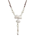 Boho Style Colorful Ceramic Bead Strand Necklace Adjustable Bohemian Jewelry Gift for Women, Fashion Clothing Matching Necklace - color: Beige White