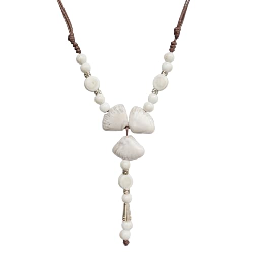 Boho Style Colorful Ceramic Bead Strand Necklace Adjustable Bohemian Jewelry Gift for Women, Fashion Clothing Matching Necklace - color: Beige White