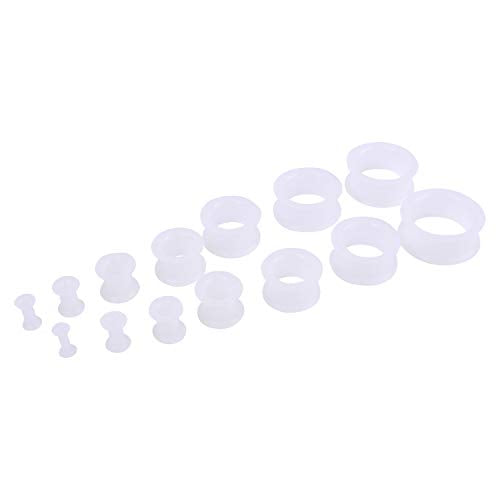 WBRWP 20/28pcs Ear Stretching kit Set: Hollow Hard/Soft Silicone Plugs and Tunnels Ear Expander Gauges Stretcher Body Piercing Jewelry - style: 28pcs Thick/White