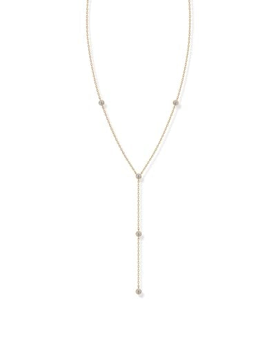 PAVOI 14K Gold Plated Drop Lariat Chain for Women - Cubic Zirconia Long Necklace - Station Star Layered Beaded Y Necklace - style: Station