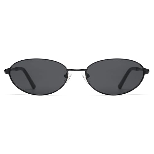 Appassal Retro Oval Sunglasses for Women Mens with Spring Hinge Sunnies AP3696 - color: C3 Black / Grey