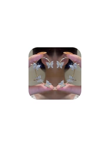 2 PCS Butterfly Ear Cuff Fairy Wing Cuff Wraps Vintage Non-Piercing Fake Earrings for Women Bridal Wedding Party Prom Ball Jewelry Crystal Rhinestone Sparkling - style: Style4