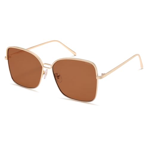 SOJOS Trendy Square Oversized Sunglasses Womens Mens UV400 Big Large Designer Shades SJ1082 - color: Gold/Dark Brown