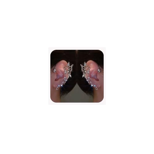 2 PCS Butterfly Ear Cuff Fairy Wing Cuff Wraps Vintage Non-Piercing Fake Earrings for Women Bridal Wedding Party Prom Ball Jewelry Crystal Rhinestone Sparkling - style: Style1