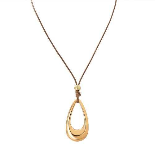 Open Teardrop Hollow Pendant Long Cord Necklace For Women Statement Minimalist Boho Chic Adjustable Two Colors Gold Color Silver Color - color: Gold