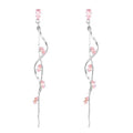 Temperament Long Zircon Tassel Earrings for Women Charm Jewelry Sparkling Crystal Leaves Twist Dangle Earrings for Friends - color: Silver-Pink Leaves
