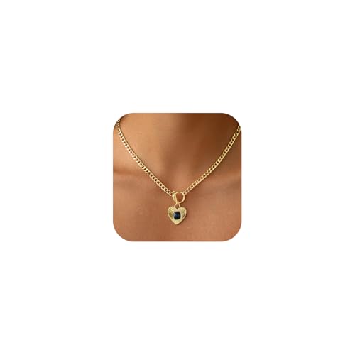 Heart Necklace for Women Dainty 14K Gold/Silver Plated Love Charm Pendant Choker Adjustable Chain Meaningful Cute Jewelry Gift for Her Wife Best Friend Couple - style: Toggle Heart-GD