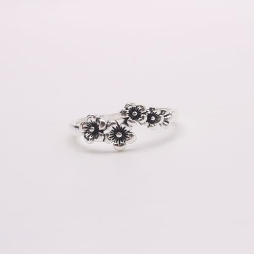 Vintage Blooming Wild Floral Ring Index Finger Ring Retro Daisy Flower Hawaiian Vine 925 Sterling Silver 4 Plumeria Flowers Wedding Band Ring for Women Boho Ring Jewelry Gift 7# - size: 7#