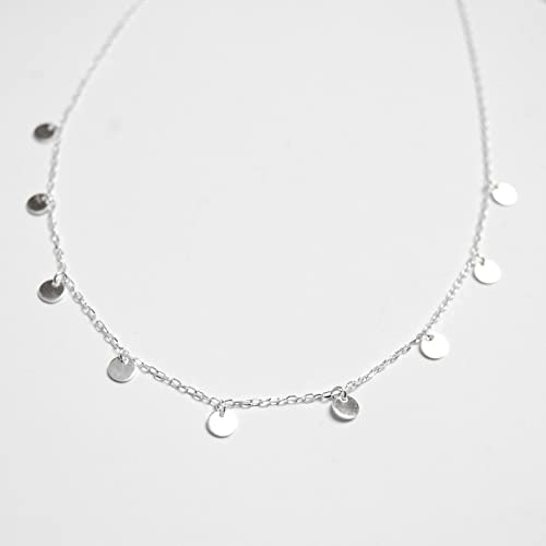 Gold Choker Necklaces 14K Gold Plated/Silver Disc Choker Necklaces Dangling Star Heart Pendant Necklaces Summer Beach Boho Necklaces Aesthetic Necklace Gift for Women - color: Wafer-Silver