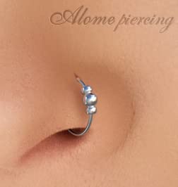 925 Sterling Silver & 14K Gold Filled Nose Ring Hoop Handmade Piercing Jewelry For Women - 24 Gauge 2mm,7mm Tiny Nose Ring with Opal - Gift Ready - color: Silver Beads Silver