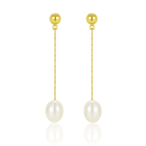 Pearl Earrings for Women, Dainty Wedding Bridal Earrings 14k Gold Plated CZ Pearl Drop Earrings for Women Trendy Hypoallergenic Unique Gold Drop Earrings Fashion Prom Jewelry - color: Gold-H