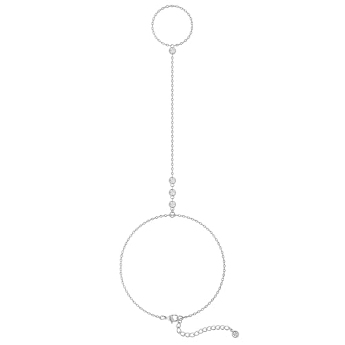 Rotnso Hand Chain Bracelet for Women Dainty 14K Gold/Silver Plated Ring Chain Diamond Cubic Zirconia CZ Beaded Station Bracelet Trendy Simple Fashion Body Jewelry Waterproof Gifts for Her - style: 4 CZ-SL